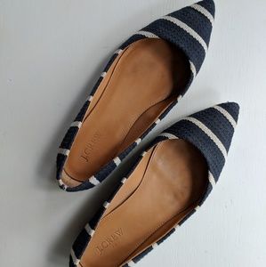 J. Crew Amelia Navy Blue & White Striped Flats